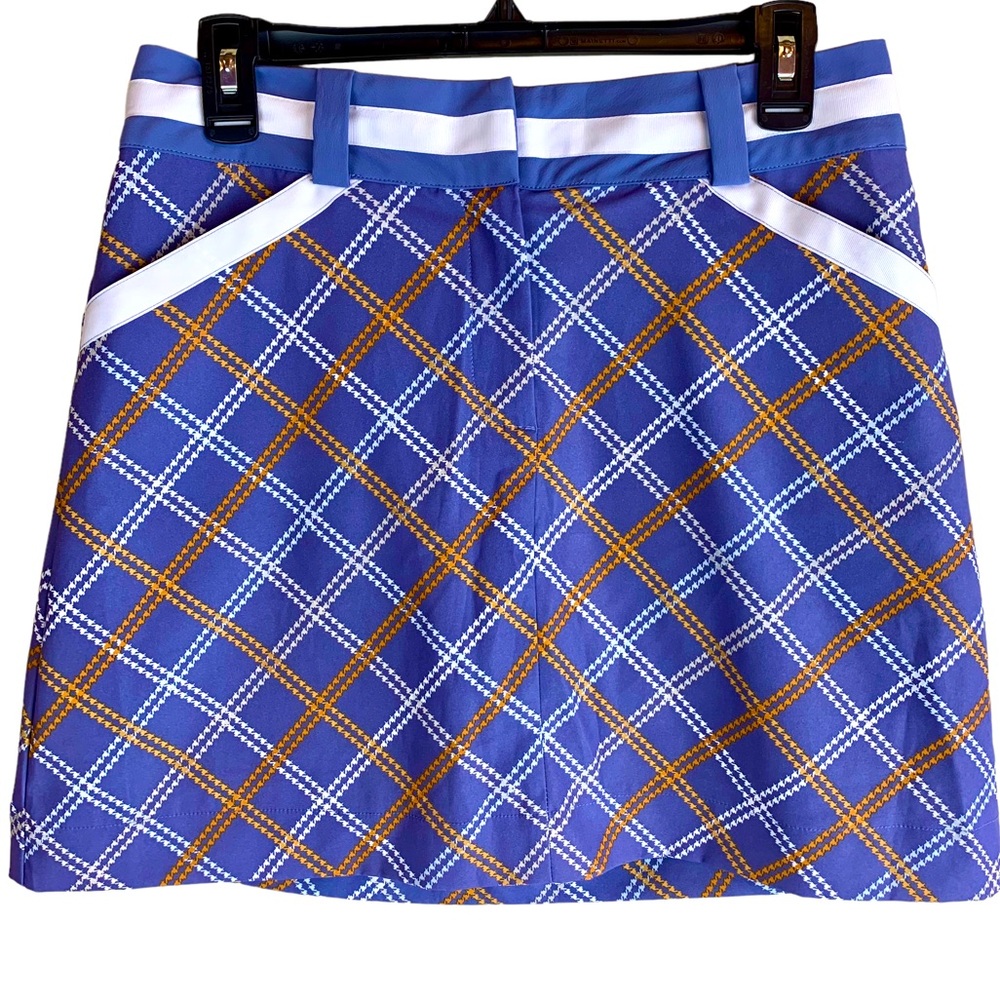 Nike Golf Fit Dry Plaid Skirt Skort Periwinkle Blue Mustard Gold Academia